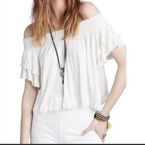 Free People Santorini Off-Shoulder Cream Blouse